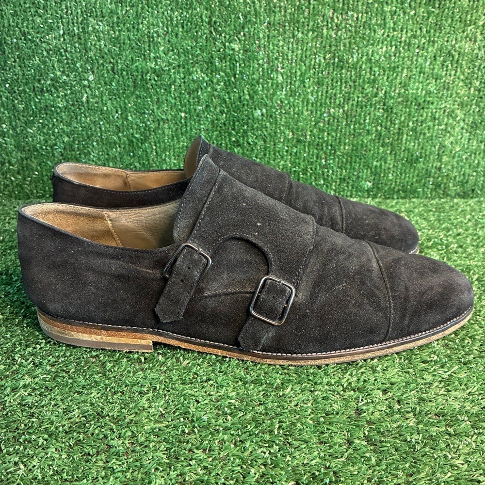 Bobbies Paris Double Monk Strap Suede Cap Toe Classic Loafer Shoes Black Mens 11